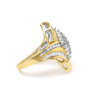 14K Yellow Gold 1-1/3 Cttw Round and Baguette Diamond Bypass Cocktail Ring-1