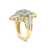 14K Yellow Gold 1-1/3 Cttw Round and Baguette Diamond Bypass Cocktail Ring-4 thumbnail 5