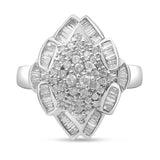 14K white gold ring with round and baguette diamond cluster stones thumbnail 1