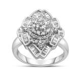 14K White Gold 7/8 Cttw Round and Baguette-Cut Diamond Cluster Ring (H-I Color, SI2-I1 Clarity)-1 thumbnail 2
