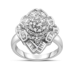 14K White Gold 7/8 Cttw Round and Baguette-Cut Diamond Cluster Ring (H-I Color, SI2-I1 Clarity)-1