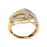 10K Yellow Gold 1/2 Cttw Round and Baguette cut Diamond Open Space Bypass Ring (H-I Color, SI2-I1 Clarity)-1 thumbnail 2