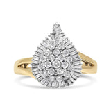 14K white gold ballerina ring with round and baguette diamond stones thumbnail 1