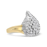14K Yellow and White Gold 1.00 Cttw Round and Baguette-Cut Diamond Ballerina Cocktail Ring (H-I Color, SI2-I1 Clarity)-1 thumbnail 2