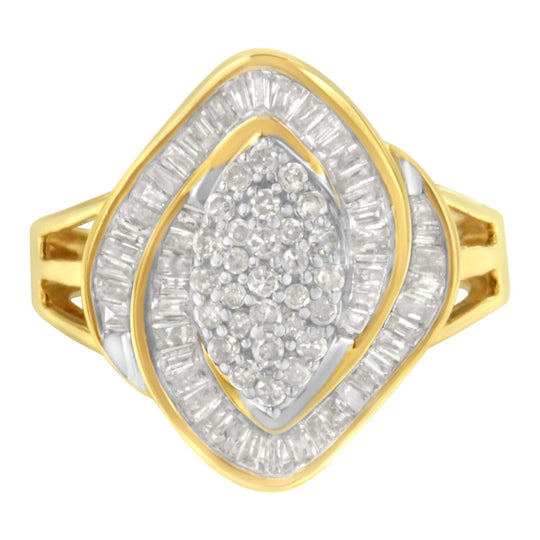 10K yellow gold ring with cluster of round diamonds, 4 ct total weight