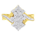 10K yellow gold ring with round and baguette diamond cluster