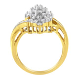10K Yellow Gold Round And Baguette Cut Diamond Cluster Ring (1 1/10 Cttw, H-I Color, SI2-I1 Clarity)-1 thumbnail 2