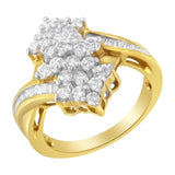 10K Yellow Gold Round And Baguette Cut Diamond Cluster Ring (1 1/10 Cttw, H-I Color, SI2-I1 Clarity)-4 thumbnail 5