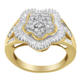 10KT Yellow Gold Round and Baguette Cut Diamond Ballerina Ring (1 cttw, I-J Color, SI1-SI2 Clarity)-3 thumbnail 4