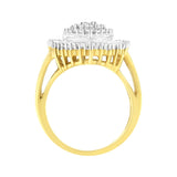 10K Yellow Gold 1.0 Cttw Round and Baguette Cut Diamond Oval Shaped Cluster Ring (I-J Color, I1-I2 Clarity)-1 thumbnail 2