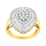 10K Yellow Gold 1.0 Cttw Round and Baguette Cut Diamond Oval Shaped Cluster Ring (I-J Color, I1-I2 Clarity)-3 thumbnail 4
