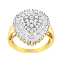 10K Yellow Gold 1.0 Cttw Round and Baguette Cut Diamond Oval Shaped Cluster Ring (I-J Color, I1-I2 Clarity)