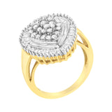 10K Yellow Gold 1.0 Cttw Round and Baguette Cut Diamond Oval Shaped Cluster Ring (I-J Color, I1-I2 Clarity)-4 thumbnail 5