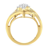 10K Yellow Gold over .925 Sterling Silver Diamond Bypass Cluster Ring (1 Cttw, I-J Color, I2-I3 Clarity)-1 thumbnail 2