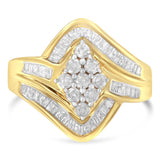 10K Yellow Gold over .925 Sterling Silver Diamond Bypass Cluster Ring (1 Cttw, I-J Color, I2-I3 Clarity)-3 thumbnail 4