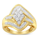10K Yellow Gold over .925 Sterling Silver Diamond Bypass Cluster Ring (1 Cttw, I-J Color, I2-I3 Clarity)-4 thumbnail 5