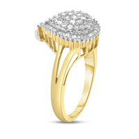 10K Yellow Gold 1/2 Cttw Round and Baguette-Cut Diamond Pear Ring (I-J Color, I1-I2 Clarity)