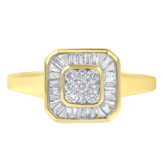 10K yellow gold cocktail ring with round diamond stones