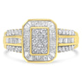 10K yellow gold cocktail ring with round and baguette diamond stones