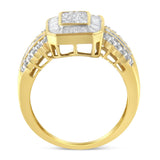 10K Yellow Gold Round and Baguette-Cut Diamond Cocktail Ring (1.0 Cttw, H-I Color, SI2-I1 Clarity)-1 thumbnail 2