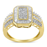 10K Yellow Gold Round and Baguette-Cut Diamond Cocktail Ring (1.0 Cttw, H-I Color, SI2-I1 Clarity)-3 thumbnail 4