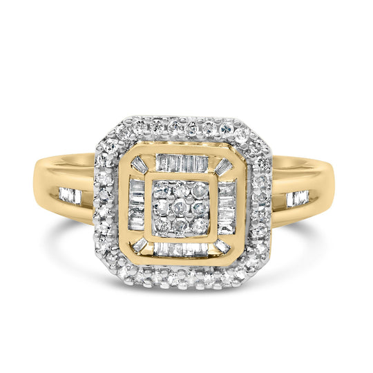 10K Yellow Gold 1/2 Cttw Diamond Square Cluster Cocktail Ring-0