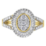 10K yellow gold cocktail ring with clustered round diamond stones thumbnail 1