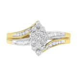 10K white gold ring with marquise diamond cluster and split shank thumbnail 1