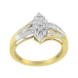 10K Yellow and White Gold 1/2 Cttw Diamond Marquise Shaped Cluster Split Shank Ring (H-I Color, SI2-I1 Clarity)-1 thumbnail 2