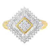 10K yellow gold ballerina ring with cluster of round diamond stones thumbnail 1