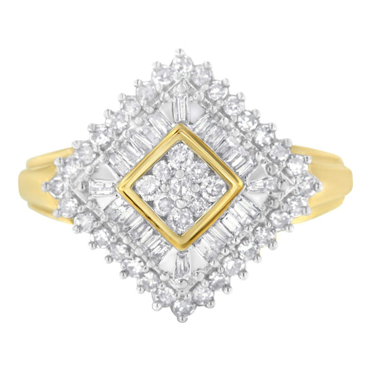 10K yellow gold ballerina ring with cluster of round diamond stones