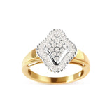 10K yellow gold ring with round and baguette diamond stones in halo setting thumbnail 1