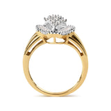 10K Yellow Gold 1/2 Cttw Round And Baguette-cut Diamond Rhombus Head and Halo Ring (I-J Color, I1-I2 Clarity)-1 thumbnail 2