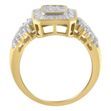10K Yellow Gold Round and Baguette-Cut Diamond Cluster Ring (1.0 Cttw, I-J Color, SI1-SI2 Clarity)-1 thumbnail 2