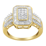 10K Yellow Gold Round and Baguette-Cut Diamond Cluster Ring (1.0 Cttw, I-J Color, SI1-SI2 Clarity)-3 thumbnail 4