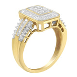 10K Yellow Gold Round and Baguette-Cut Diamond Cluster Ring (1.0 Cttw, I-J Color, SI1-SI2 Clarity)-4 thumbnail 5