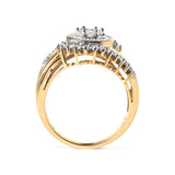 10K Yellow Gold 1 Cttw Round and Baguette cut Diamond Cluster Swirl Band Ring (H-I Color, I1-I2 Clarity)-1 thumbnail 2