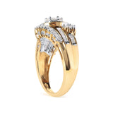 10K Yellow Gold 1 Cttw Round and Baguette cut Diamond Cluster Swirl Band Ring (H-I Color, I1-I2 Clarity)-3 thumbnail 4