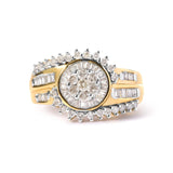10K Yellow Gold 1 Cttw Round and Baguette cut Diamond Cluster Swirl Band Ring (H-I Color, I1-I2 Clarity)-4 thumbnail 5