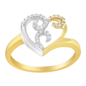 10K Two-Toned Gold Diamond Heart Shape Cluster Ring (1/6 Cttw, H-I Color, I1-I2 Clarity)-1