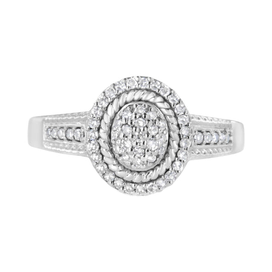 925 sterling silver ring with round pave diamond stones in braided halo
