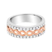 10K White and Rose Gold 1/3 Cttw Diamond Split Shank and Infinity Ribbon Band Ring (I-J Color, I1-I2 Clarity)
