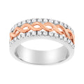 10K rose and white gold ring with round diamond stones on split shank