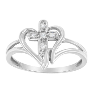 10K White Gold Diamond-Accented Cross & Open Heart Promise Fashion Ring (H-I Color, I1-I2 Clarity)-1