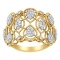 14K yellow gold ring with round diamond stones in Art Deco pattern