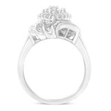 .925 Sterling Silver ¾ Cttw Round and Baguette Cut Diamond Stair-Stepped Cluster Waterfall Cocktail Ring (I-J Color, I2-I3 Clarity)-1 thumbnail 2