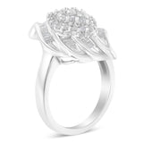 .925 Sterling Silver ¾ Cttw Round and Baguette Cut Diamond Stair-Stepped Cluster Waterfall Cocktail Ring (I-J Color, I2-I3 Clarity)-3 thumbnail 4