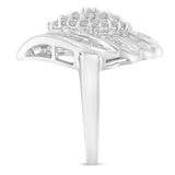 .925 Sterling Silver ¾ Cttw Round and Baguette Cut Diamond Stair-Stepped Cluster Waterfall Cocktail Ring (I-J Color, I2-I3 Clarity)-4 thumbnail 5