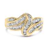 10K yellow gold ring with round and baguette diamond stones thumbnail 1
