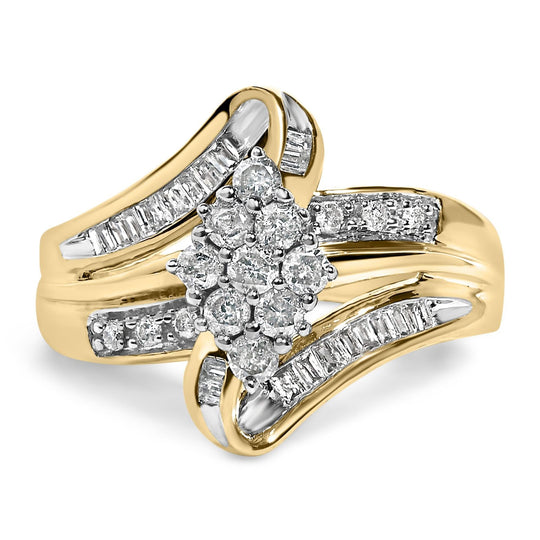 10K Yellow Gold 1/2 cttw Diamond Cluster Cocktail Ring (J-K Clarity, I1-I2 Color)-0